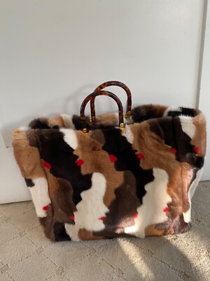 Fendi mink runway tote faces art sunshine shopper fur logo chic | eBay