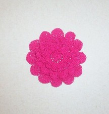 Crocheted Raspberry Pink 4-Layered Mum Flower Applique Medium Quilting Sewing