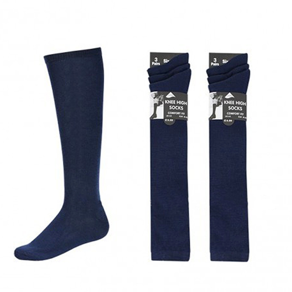 Paquete de 3 calcetines altos lisos hasta la rodilla para damas niñas todas las tallas