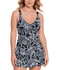 Swim Solutions Women's Tummy Control Bow Front Swimdress Swimsuit size 16 12854