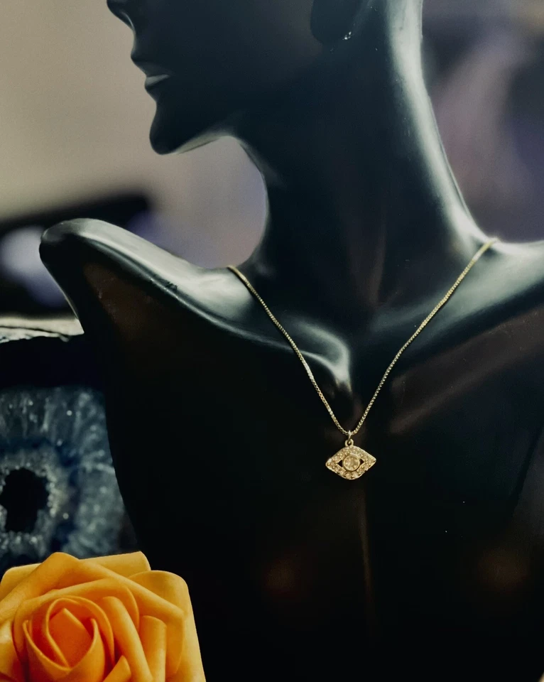 Collar Plata 925 Mal de Ojo, Colgante Tercer Ojo, Gargantilla Oro circonita Mal de Ojo Mujer Foto 2 de 3