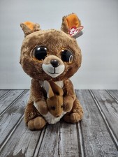 2017 TY Beanie Boos TYSilk Big Eyed KIPPER The Kangaroo W/ Baby 8" Plush Animal