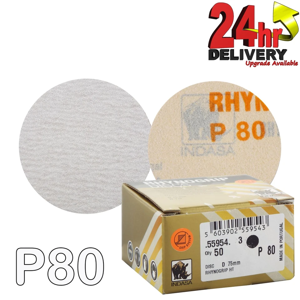 Indasa Rhynogrip HT Line 75mm 3" Sanding Discs P80 Box of 50 Grip System