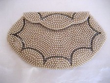 Vintage La Regale Products Japan Beaded and Faux Pearls Clutch Bag Cream Color
