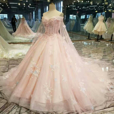 a-line style wedding dress Ladivine CD242 Size 14 Rose Gold Long Formal Dress Pleated Chiffon A Line Bell Sleeve V Neck Bridesmaid Gown main image 1