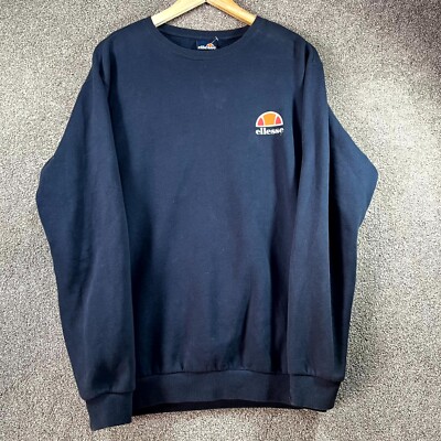 Ellesse Sweatshirt Men's Medium Blue Fleece Lined Crew Neck Long Sleeve  Pullover UK