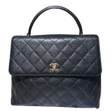 Chanel Black Caviar Leather Matelasse Coco Mark CC Flap Top Handle Tote Auth
