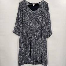 Garnet Hill Womens Paisley Pocket 3/4 Sleeve Dress Size 10 Blue Boho Classic