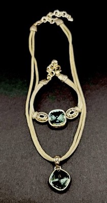 BRIGHTON VENUS RISING Smoky Blue CRYSTAL SILVER SATIN CORD NECKLACE And Bracelet