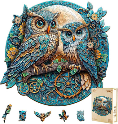 Wooden Puzzles for Adults - Embossed Owl Puzzle, Unique Shape Wooden Jigsaw Puzz