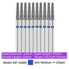 Vakker 10pc Dental Flat End Taper FG Diamond Bur 847-016M Medium Grit