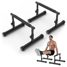 Push Up Bar, Adjustable 7.5" and 10.6" High Parallettes Bars & Dip Bar With F...