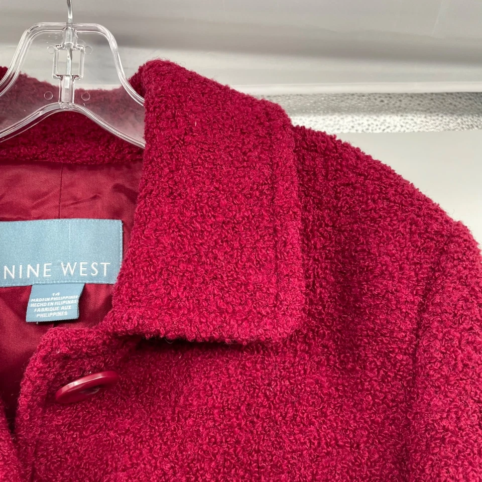 Abrigo Nine West para mujer Nubby Pea abotonado mezcla de lana claret talla 14 bolsillos Foto 4 de 4