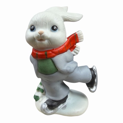 Vintage Homco Ice Skating Rabbit Bunny #5305 Taiwan Seasonal Christmas Figurine