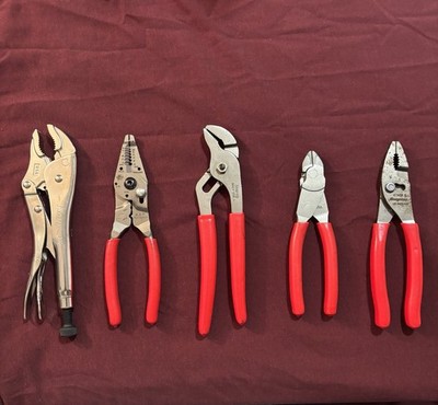 Snap-On 5 Piece Pliers Lot NEW Locking Pliers Wire Stripper Cutters USA