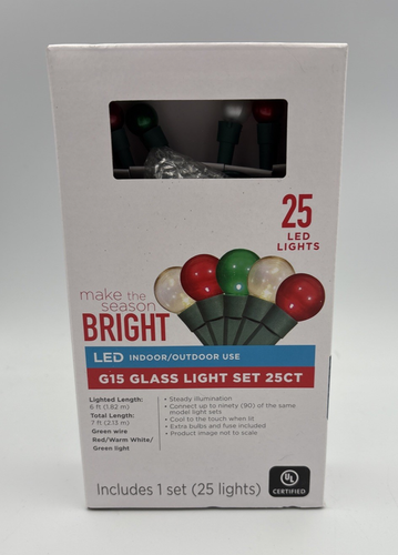 Bright LED Indoor/Outdoor Use G15 Glass Light Set, 25 Led Lights ...