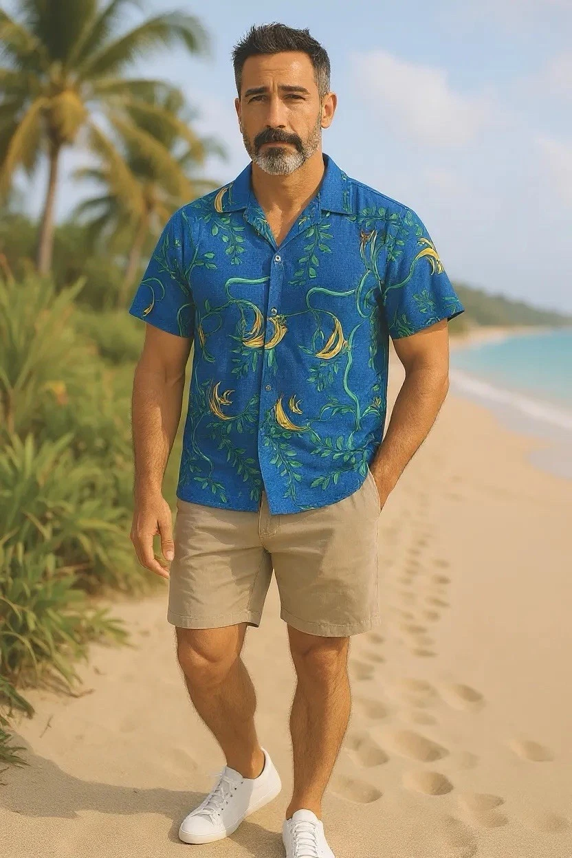 Vintage Hilo Hattie Hawaiian Shirt Men XL Blue Angel Fish Ocean Tropical