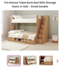 Sleepland Beds Trio Deluxe Triple Bunk Bed Storage Stairs 2 Drawers Oak/White