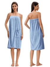 Towel Wrap For Women After Shower Plush Bath Robe One Size, Light Blue