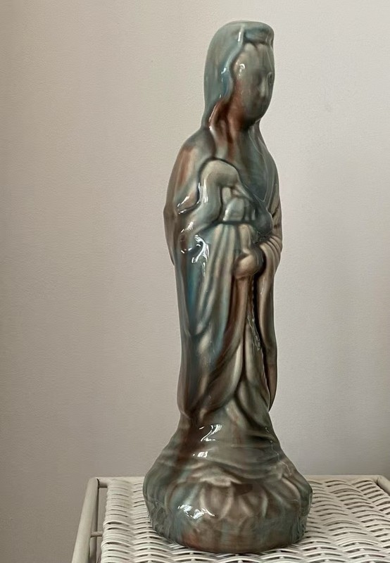 Vintage Ceramic Guan Yin Pottery Figurine Statue