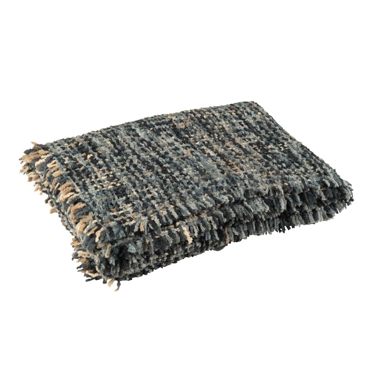 Plaid en tweed bleu et blanc Cosy 130x180 cm en coton mélangé