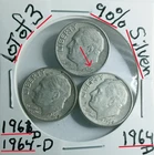 Roosevelt Dimes 90% Silver Lot of 3 1961-D1964-D1964-DVG Condition Look@ & Judge