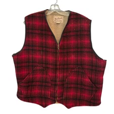 Woolrich Vintage Red/Black Wool Blend Plaid Hunting Vest Men’s Size 2XL