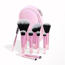 Mini Makeup Brushes Pouch Portable Travel Set Complete Cosmetic Brushes 10 PCS