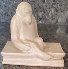 Rookwood 1923 Monkey on Book Bookend Matte Glaze Mustard Yellow 4 1/4" x 2 1/2"