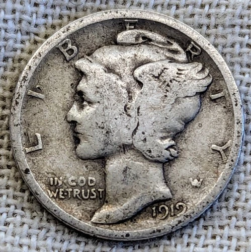 1919 S Mercury Dime VG Very Good : Lower Mintage (3,000 Left) - .9 Fine Silver
