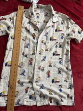 Peanuts Cartoon Characters Graphic Print Men's White Cotton Button-Up Shirt