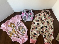 Lot Of 3 Assorted Baby Items Sizes 0-3 Months Bambi, Minnie Mouse  Hair Bow