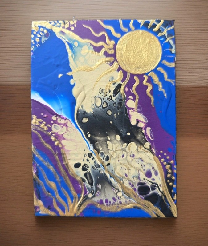 ACEO Original Abstract Acrylic Painting, 2.5 x 3.5 in., Golden  Sun
