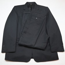 Vtg Y2K 2000s Boxy 44R 33x30 Black Blanketweave Wool Mens Jacket Pants Suit