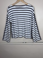 Loft Womens Striped Top Long Flare Sleeve Navy 100 Cotton S Coastal Nautical