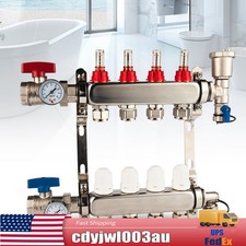 4 Branch Radiant Floor Heating Manifold Stainless Steel For Hydronic PEX 1/2" in
