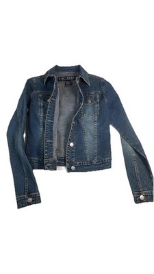 専用3 AC-3998 Denim Jacket Womens Small Blue Jean Trucker Stretch Button