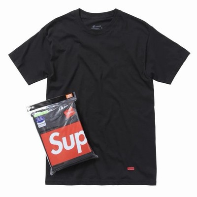 Supreme x Hanes Tagless Tee Black T-Shirts Size Medium Brand New (3Pack)