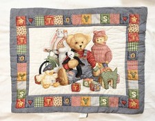 VTG Blue Jean Teddy Bears Toys Crib Blanket Blue Jean Teddy Quilt Comforter