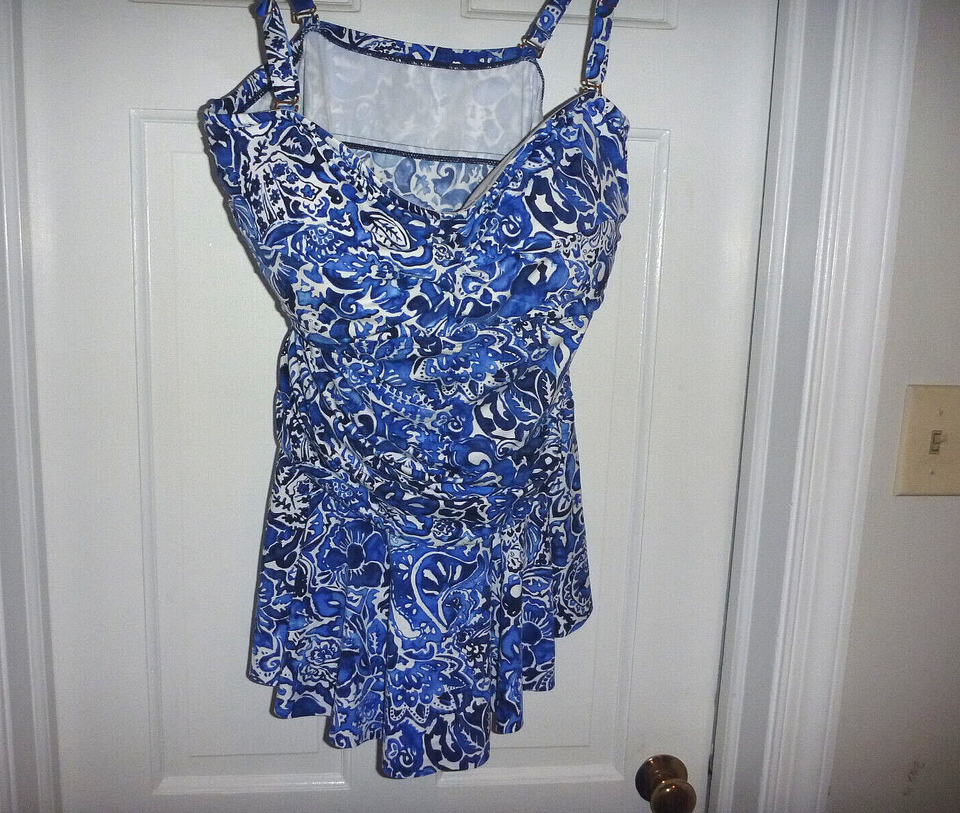 Ralph Lauren Royal Blue Print 1Piece Skirted Swimsuit Plus Sz 22W