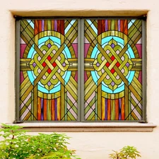 3D Green Wood Pattern ZHUA547 Window Film Print Sticker Cling Stained Glass UV