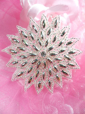 XR33 Snowflake Star Applique Silver Beaded Sewing Patch Crafts Cake Decor 3.25''