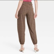    A New Day Women's Straight High Rise Ankle 28" Jogger Pants,Brown Plaid, Sz 6