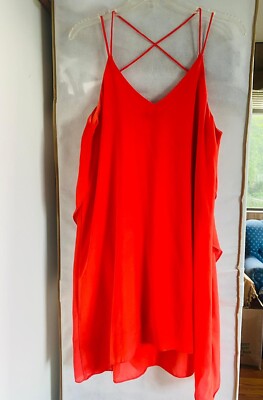 Coral Flowy Spaghetti Strap Mini Dress - Medium | eBay
