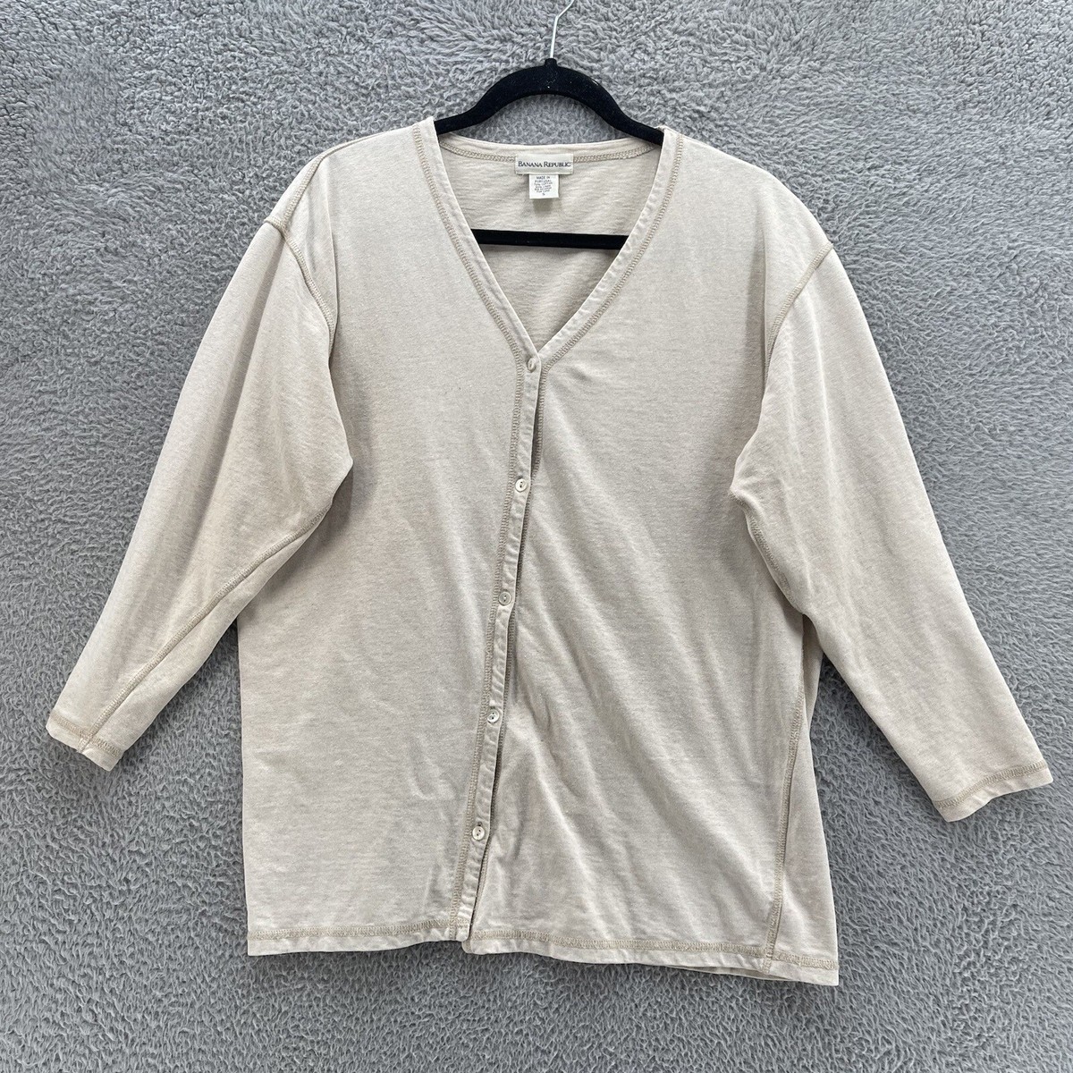 Banana Republic Cardigan Women Small S Natural Linen Blend Coastal Oversized