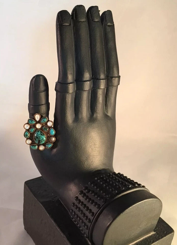 COLLEEN LOPEZ DESIGN BY CL TURQUOISE AND MOTHER OF PEARL BRONZE RING~ 10 - Image 4 of 4