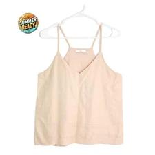 FRNCH Women’s M Linen Blend Strappy Top Nude V-Neck Minimalist 🌸