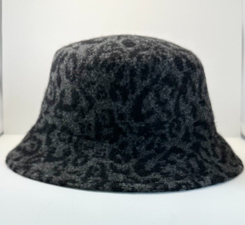 Anthropologie Black and Gray Leopard-Print Bucket Hat Anthropologie Finn Cozy Bucket Hat Leopard Print One Size  main image 2
