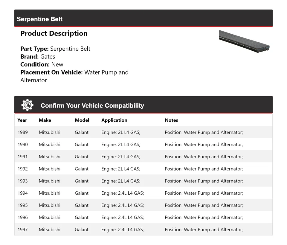 For 1989-1997 Mitsubishi Galant Serpentine Belt Water Pump and Alternator Gates - Image 2 of 4