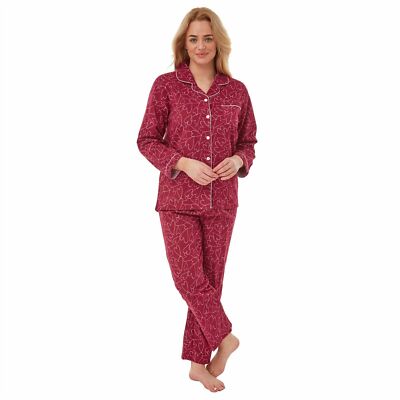 Damen 100 % gebürstete Baumwolle ''Rubinherz'' Pyjama Nachtwäsche/Loungewear 
